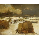 Sheila Fell R.A. (British, 1931-1979) Haystacks in Winter 101.7 x 127 cm. (40 x 50 in.) (Painted ...