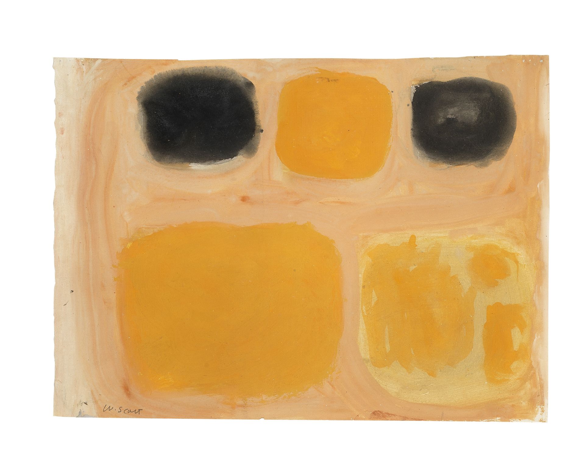 William Scott R.A. (British, 1913-1989) No.1 - Apricot, Orange and Black 27.3 x 37.5 cm. (10 3/4 ...