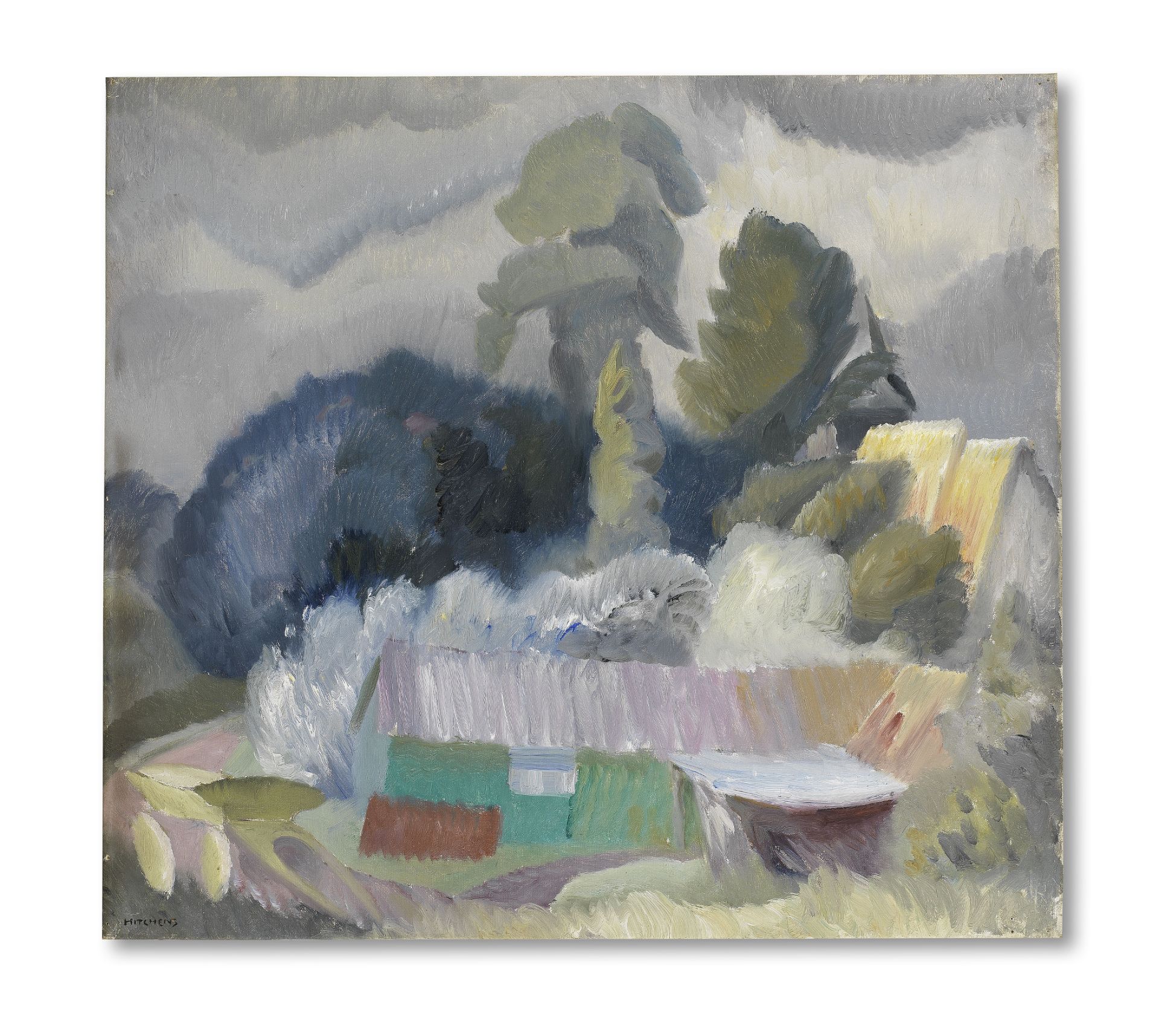 Ivon Hitchens (British, 1893-1979) The Village Forge (Heyshott Sussex) 45.6 x 50.9 cm. (18 x 20 i...