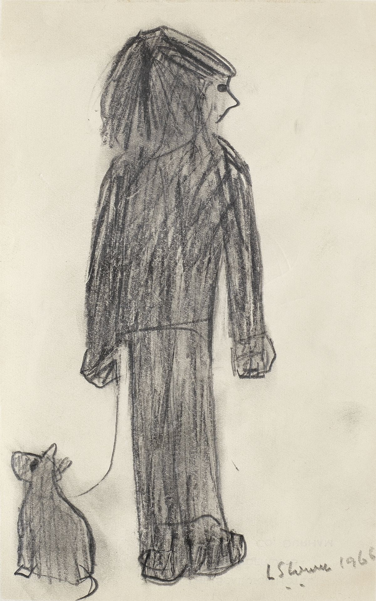 Laurence Stephen Lowry R.A. (British, 1887-1976) Man with a dog 20.6 x 12.8 cm. (8 1/8 x 5 in.)