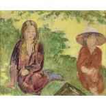 Duncan Grant (British, 1885-1978) Girls on the Lawn, Charleston 40.2 x 50.7 cm. (15 7/8 x 20 in.)...