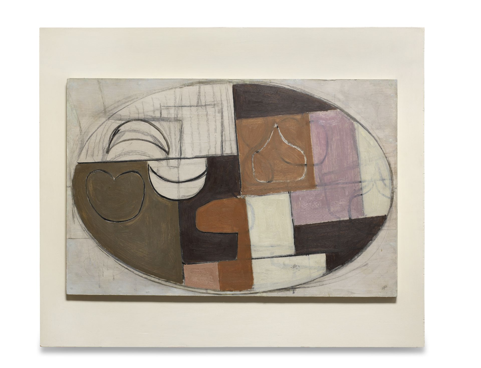 Victor Pasmore R.A. (British, 1908-1998) Abstract in Brown, White, Pink and Ochre 68.1 x 83.8 cm....