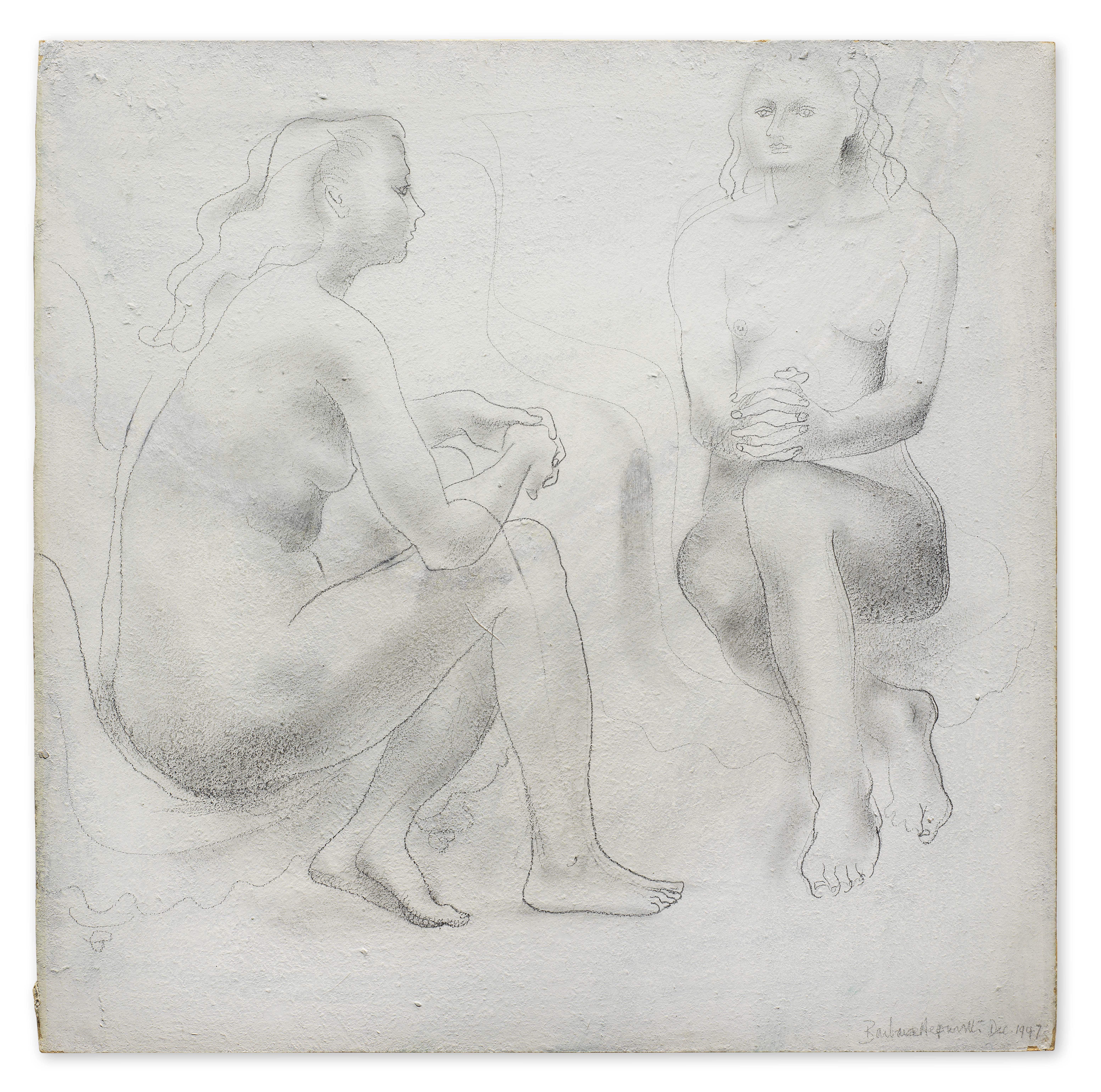 Dame Barbara Hepworth (British, 1903-1975) Seated Figure and Reflection 35.5 x 36 cm. (14 x 14 1/...
