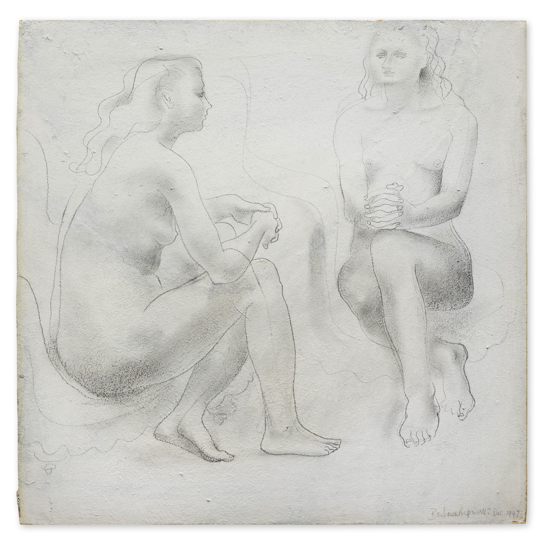 Dame Barbara Hepworth (British, 1903-1975) Seated Figure and Reflection 35.5 x 36 cm. (14 x 14 1/...