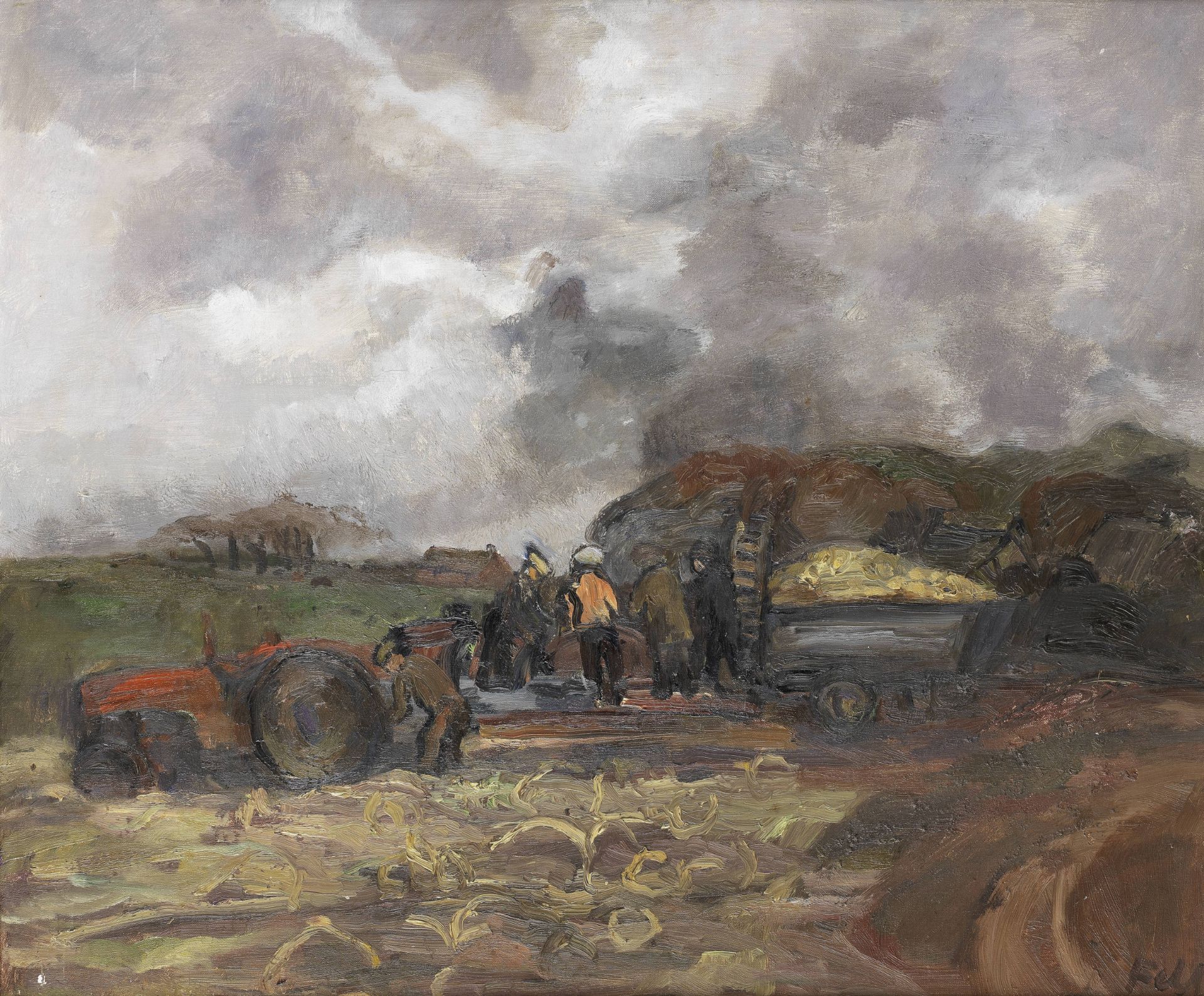 Sheila Fell R.A. (British, 1931-1979) Potato Harvesting, Cumberland 50.5 x 60.5 cm. (19 7/8 x 23 ...