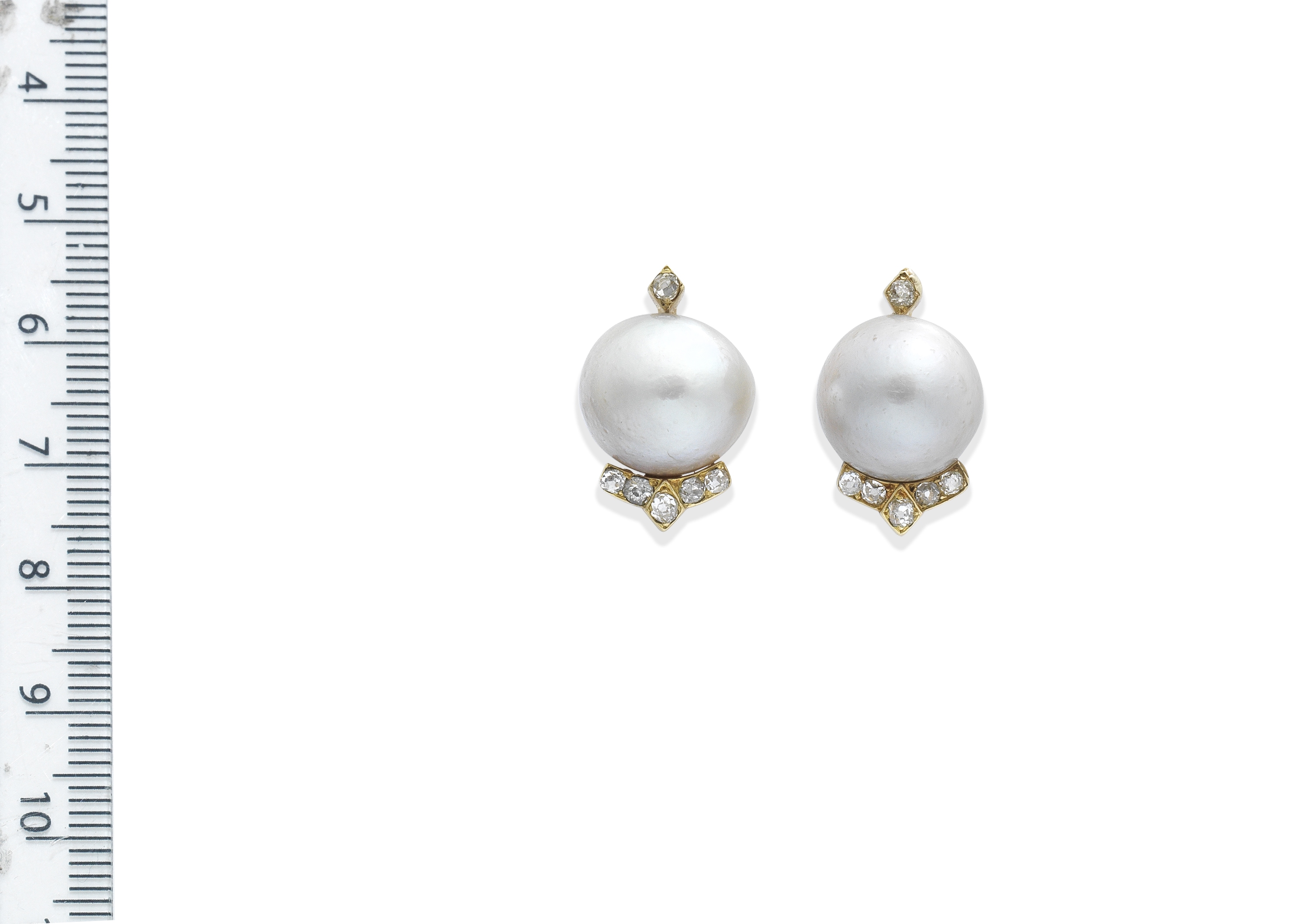 A PAIR OF NATURAL PEARL AND DIAMOND EARRINGS