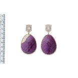 A PAIR OF RUBY AND DIAMOND PENDENT EARRINGS