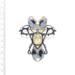 AN ART NOUVEAU ENAMEL, P&#194;TE DE VERRE AND CITRINE BROOCH, BY LALIQUE,