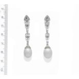 A PAIR OF NATURAL PEARL AND DIAMOND EARRINGS, CIRCA 1920