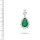 A emerald pendant pear-shape, weight 8.83cts, Colombia minor clarity enhancement, with GUBELIN re...
