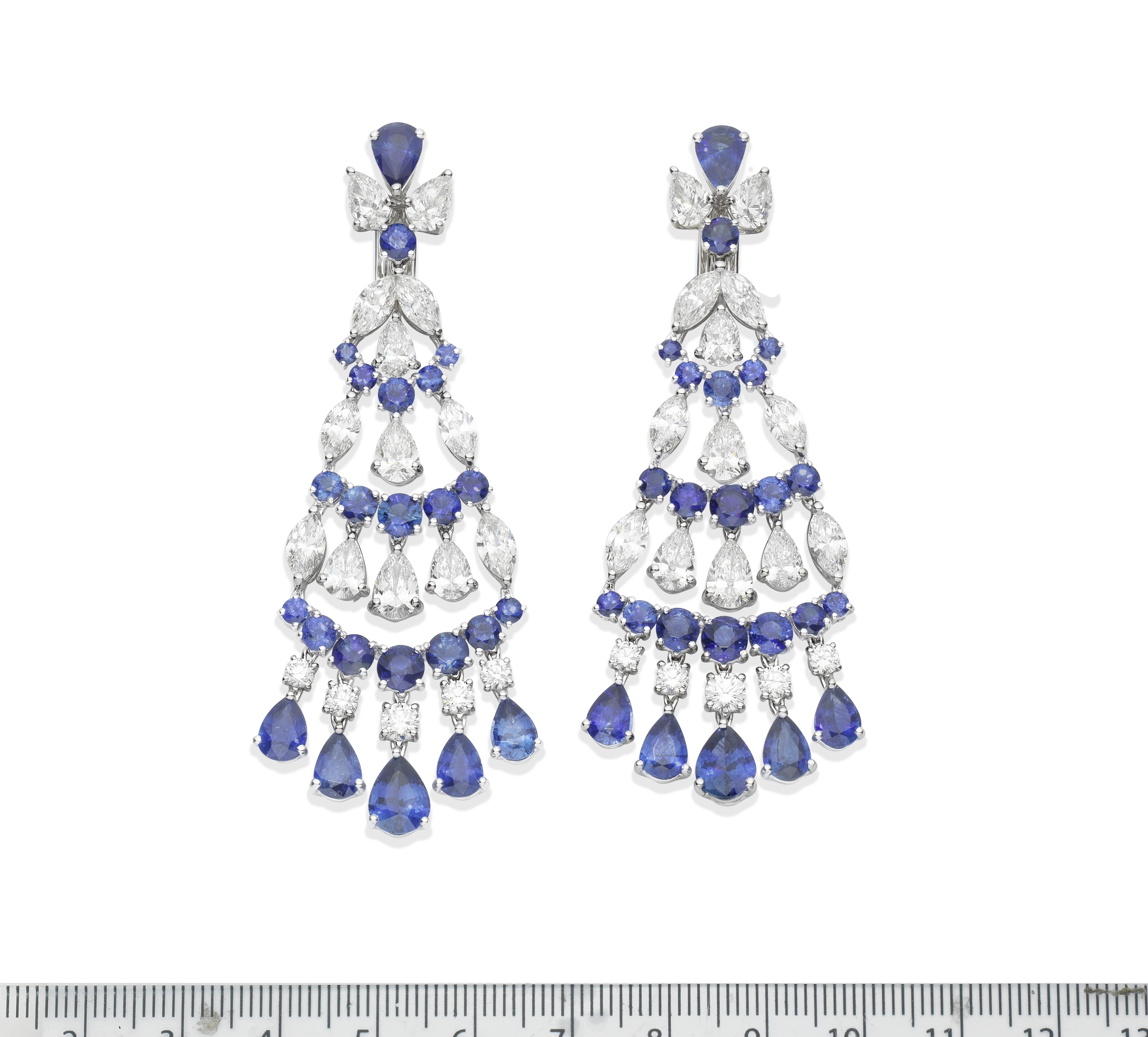 A PAIR OF SAPPHIRE AND DIAMOND 'CHANDELIER' EARRINGS, BY GRAFF