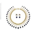 A 19TH CENTURY LAPIS LAZULI AND SEED PEARL FRINGE NECKLACE (2)