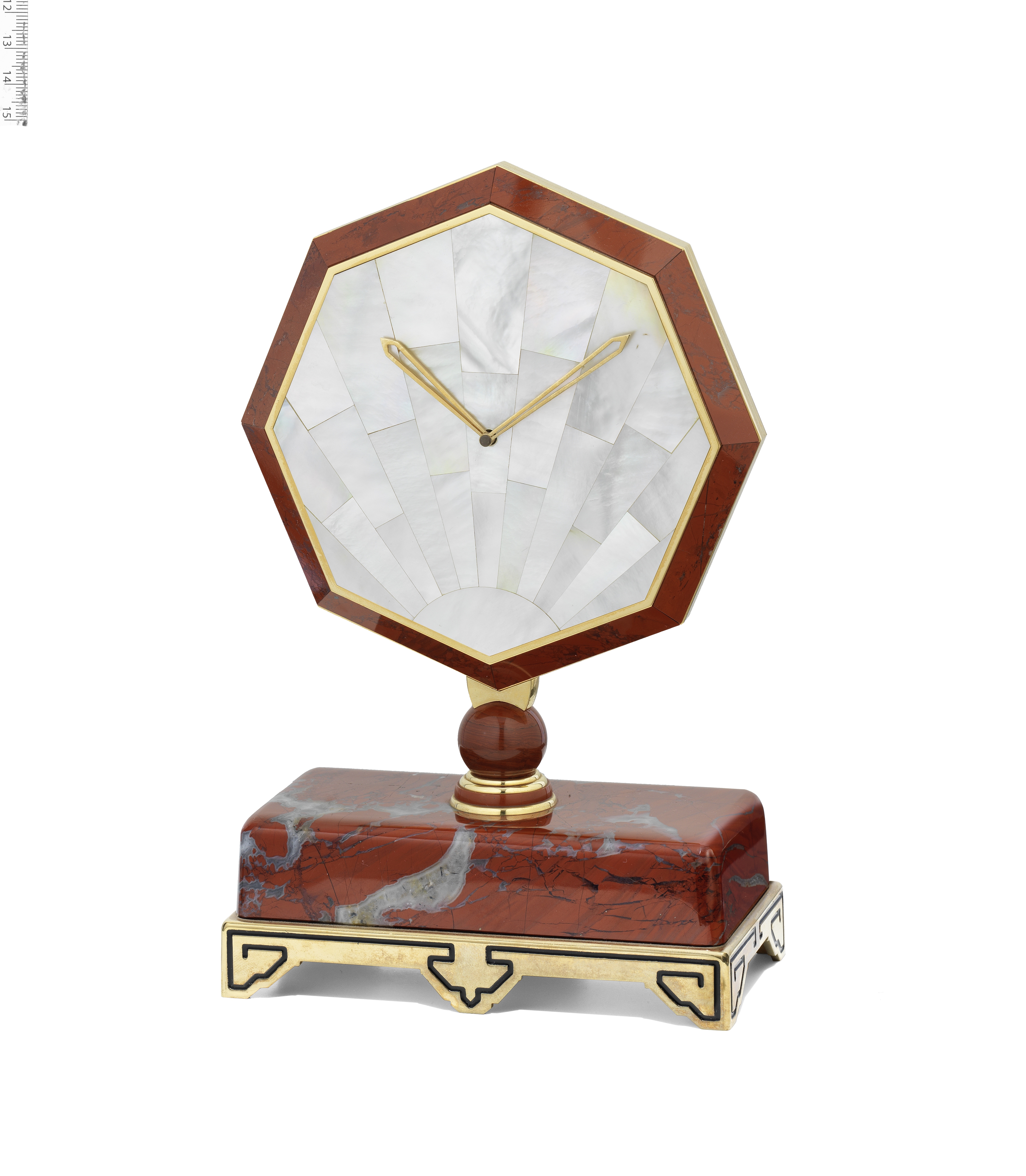 A JASPER AND MOTHER-OF-PEARL DESK CLOCK, BY CARTIER,
