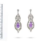 A PAIR OF AMETHYST AND DIAMOND PENDENT EARRINGS, LATE 19TH CENTURY