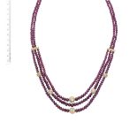 A RUBY BEAD AND DIAMOND NECKLACE