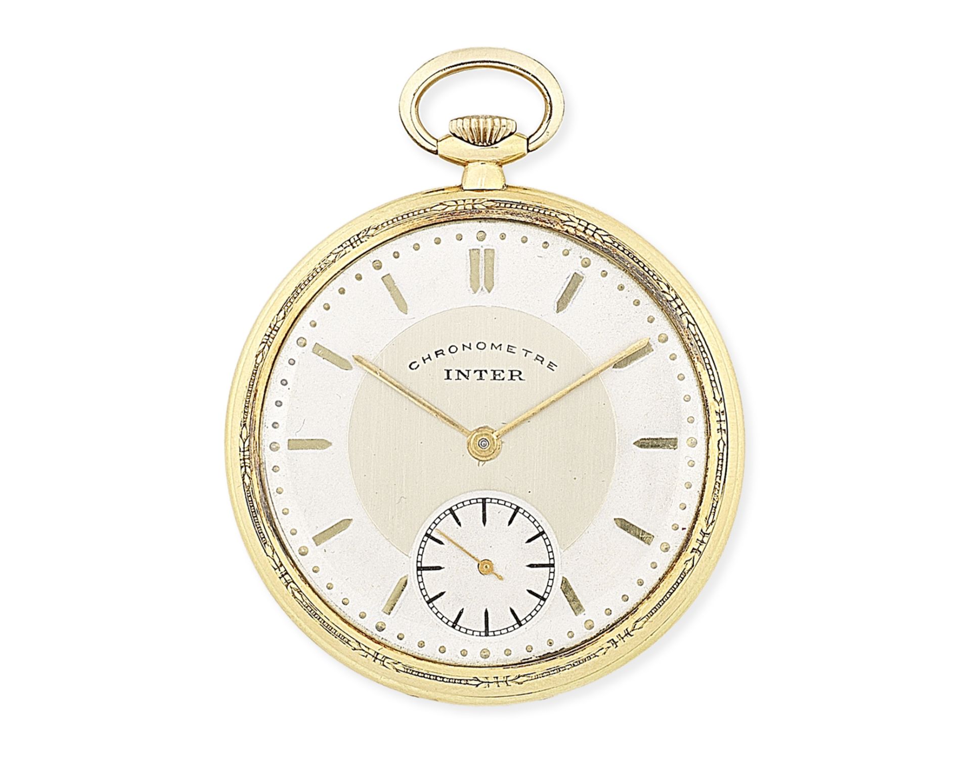 Inter. An 18K gold keyless wind open face pocket watch Chronometre, Circa 1930