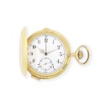 An 18K gold keyless wind quarter repeating full hunter pocket watch Circa 1890