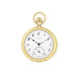 Tiffany. An 18K gold keyless wind open face minute repeating pocket watch Circa 1895