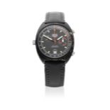 Heuer. A black stainless steel automatic calendar chronograph wristwatch Monza, Ref: 150.501, Ci...