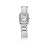 Cartier. A lady's stainless steel quartz rectangular bracelet watch with mother of pearl dial Ta...