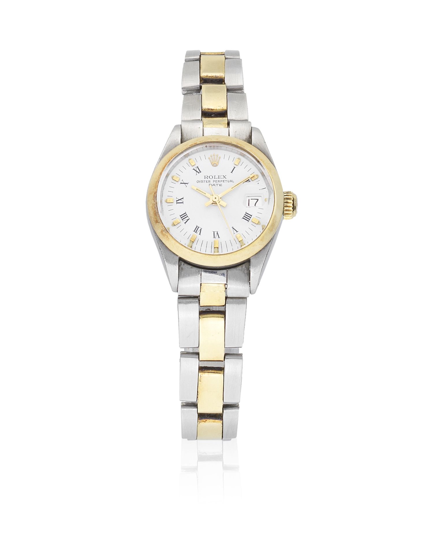 Rolex. A lady's stainless steel and gold automatic calendar bracelet watch Date, Ref: 6916, Circ...