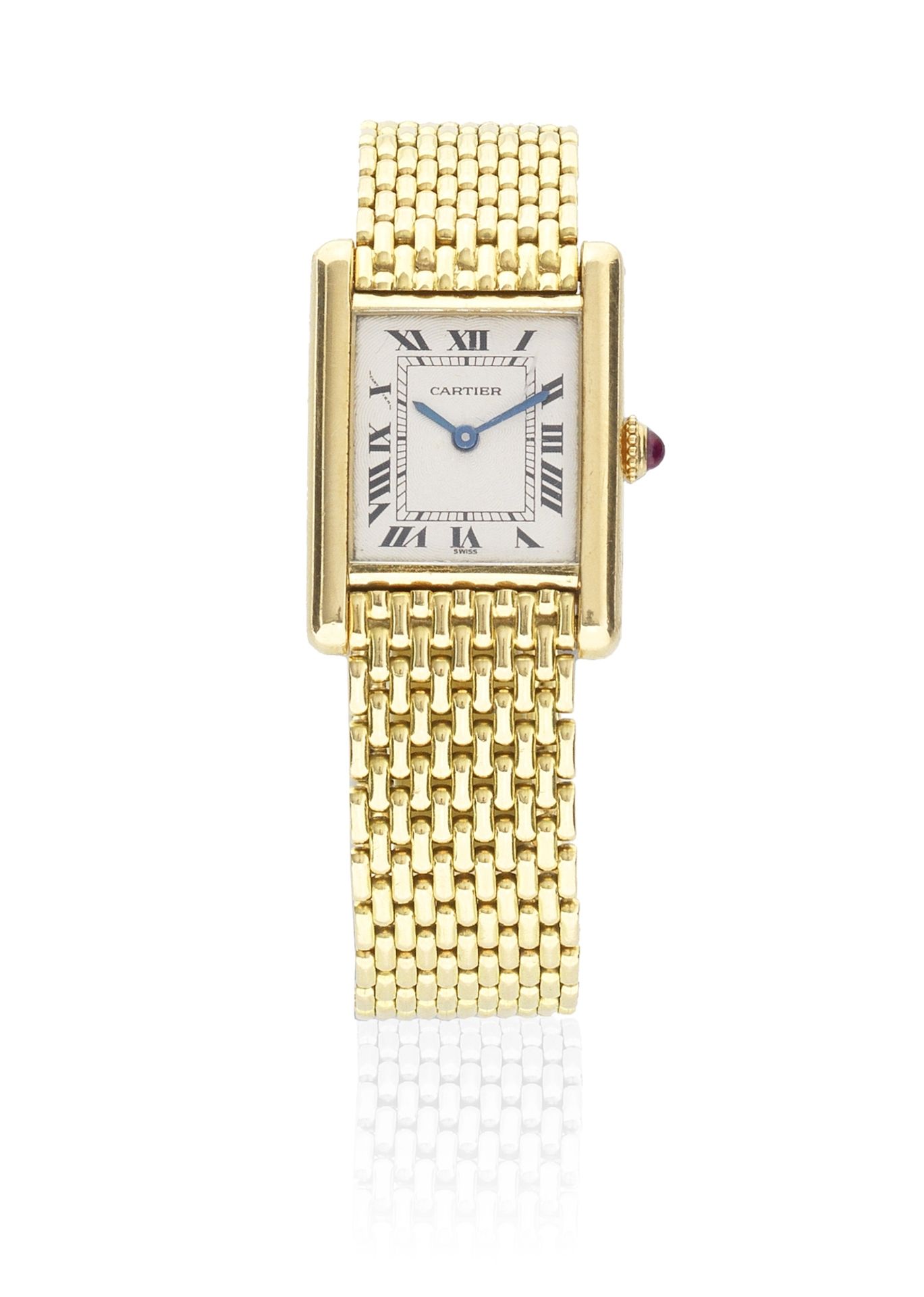 Cartier. A lady's 18K gold manual wind rectangular bracelet watch Tank, Ref: 0398, Circa 1990