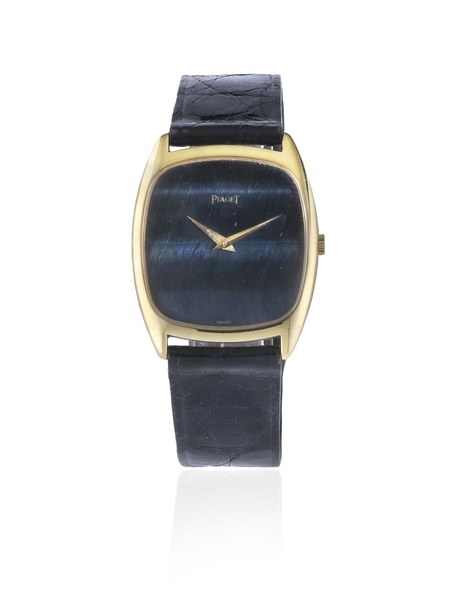 Piaget. An 18K gold manual wind tonneau form wristwatch with hardstone dial Ref: 9591, Circa 1970