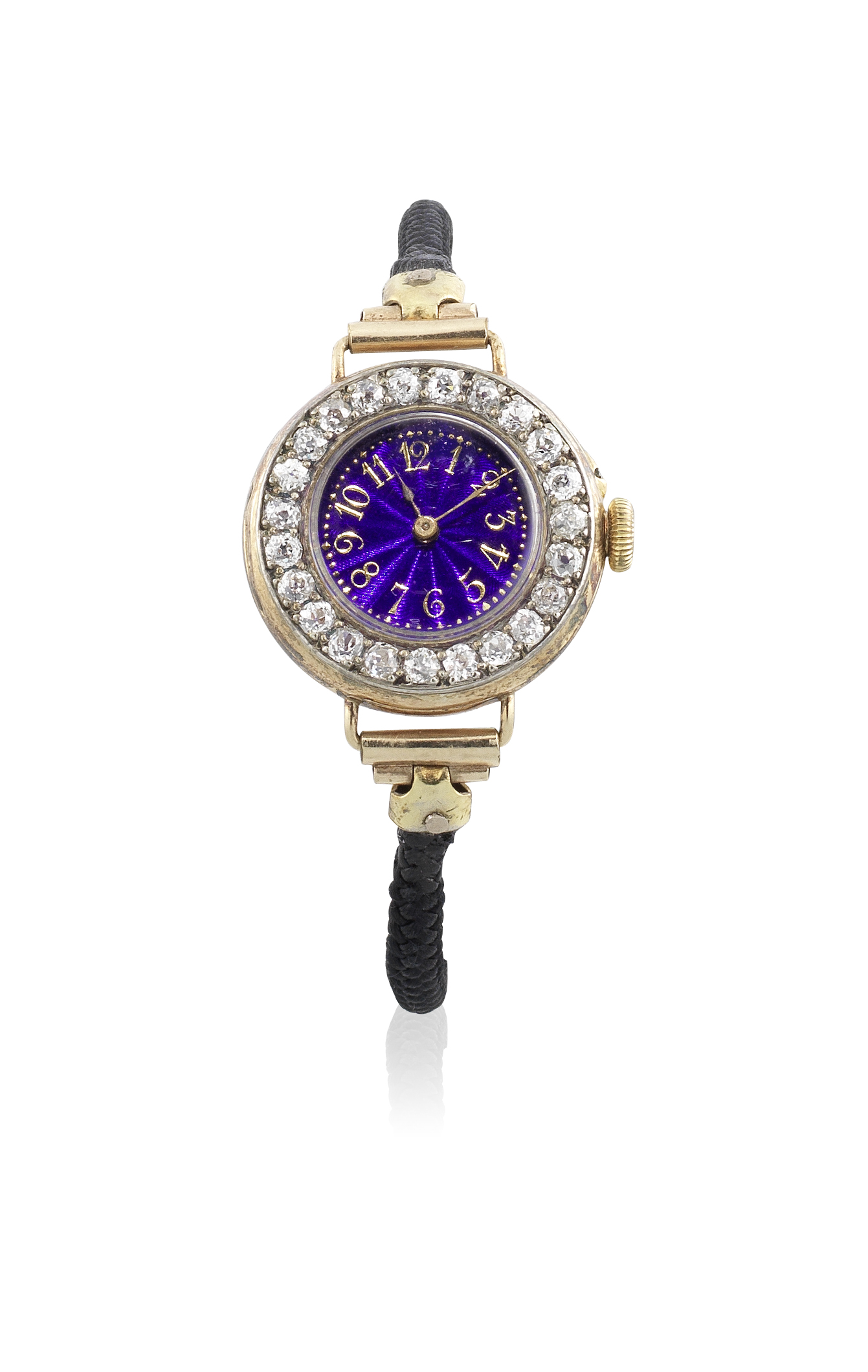 Le Roy et Fils. A lady's continental gold and diamond set manual wind cocktail watch with blue gu...