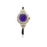 Le Roy et Fils. A lady's continental gold and diamond set manual wind cocktail watch with blue gu...