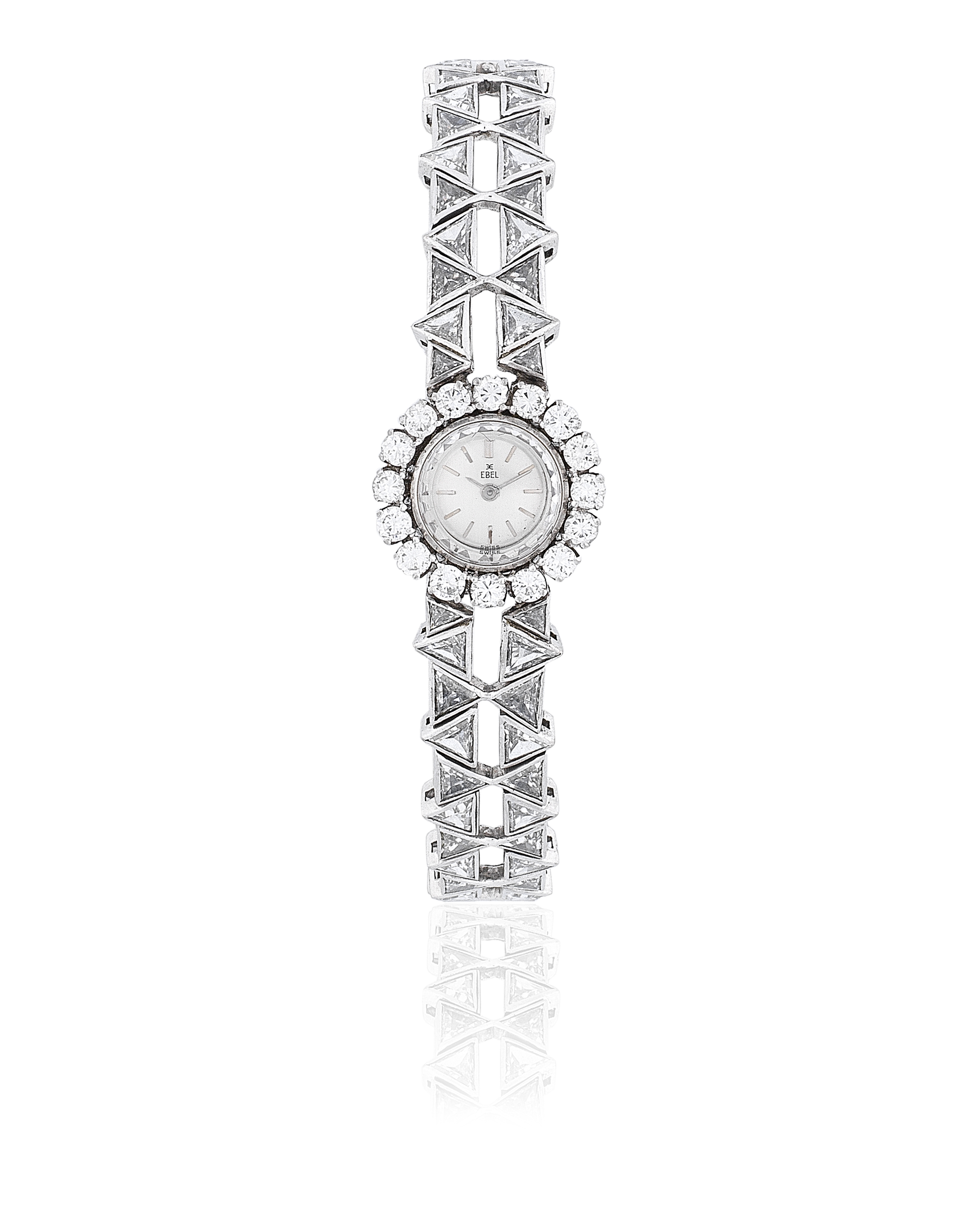 Ebel. A lady's 18K white gold and diamond set manual wind cocktail bracelet watch Ref: 8059, Circ...