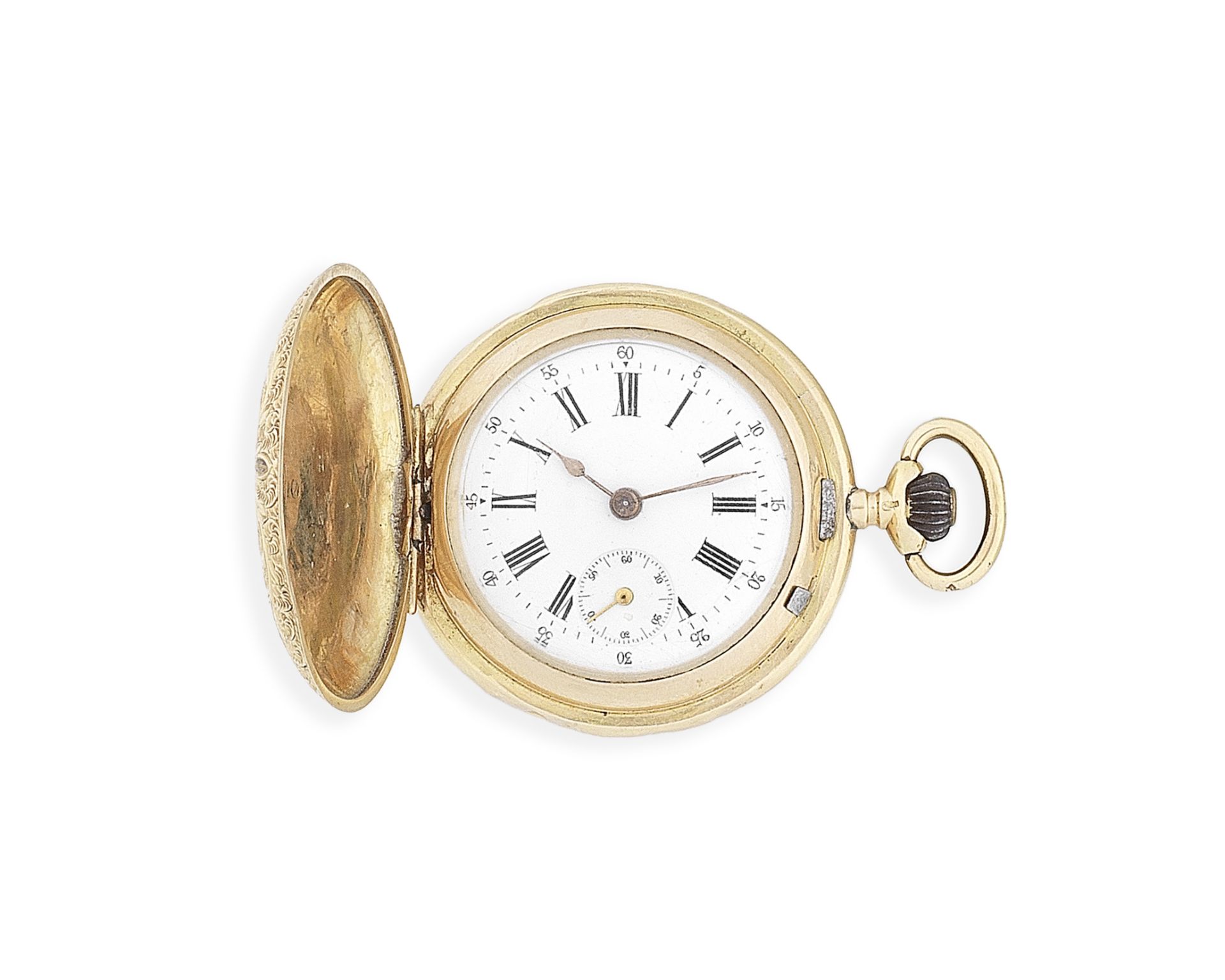 An 18K gold and enamel keyless wind full hunter pocket watch Circa 1910