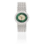 Piaget. A lady's 18K white gold, diamond and malachite manual wind bracelet watch Ref: 9804 D 3, ...