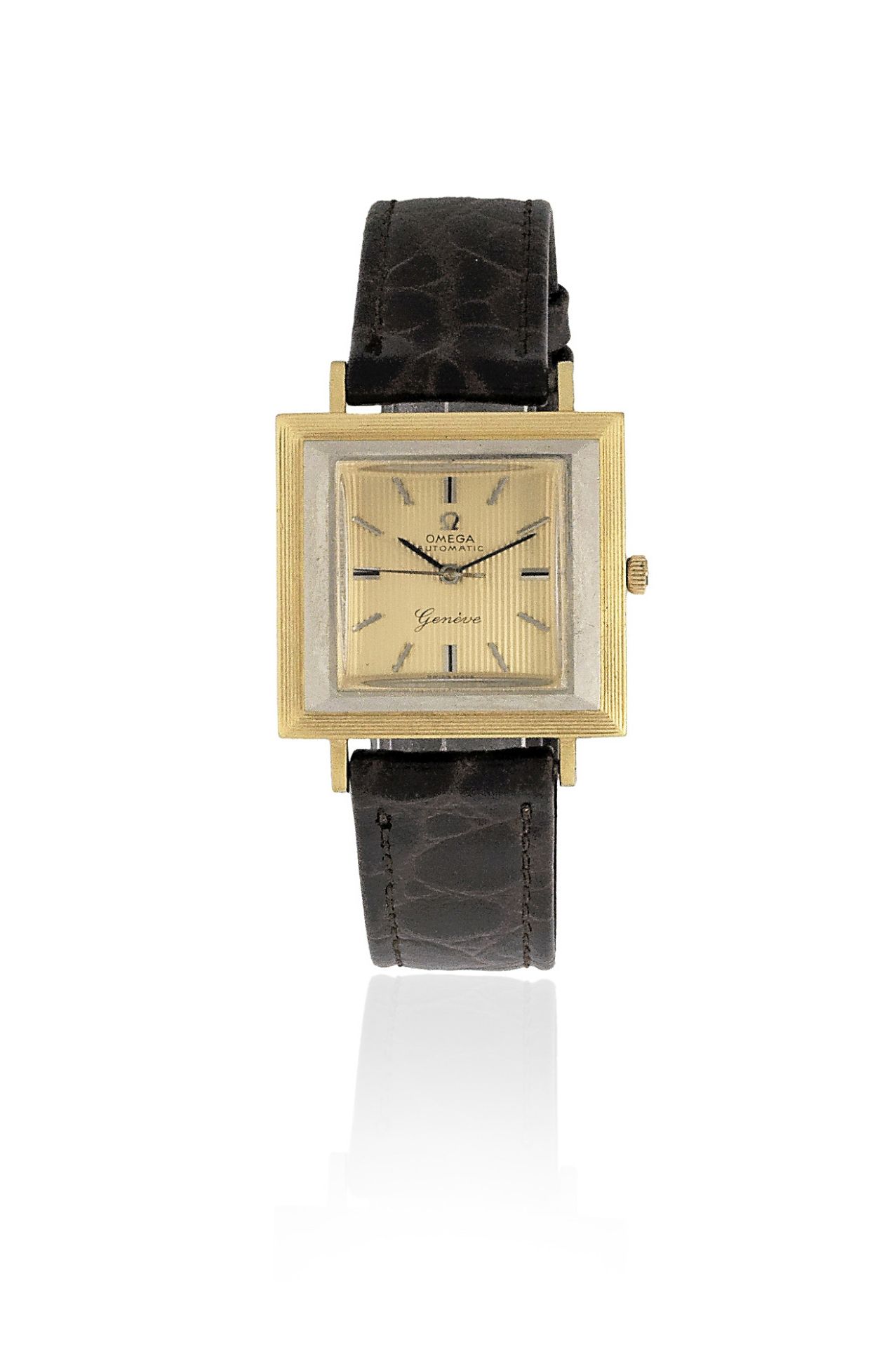 Omega. An 18K gold and platinum automatic square wristwatch Circa 1965