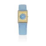 Concord. An 18K gold and diamond set quartz thin rectangular wristwatch with mother of pearl dial...