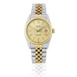 Rolex. A stainless steel and gold automatic calendar bracelet watch Datejust, Ref: 16000/16013, ...