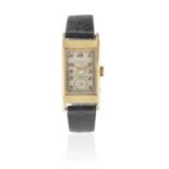 Patek, Philippe & Co, Geneve. A rare double signed 18K gold manual wind rectangular wristwatch re...