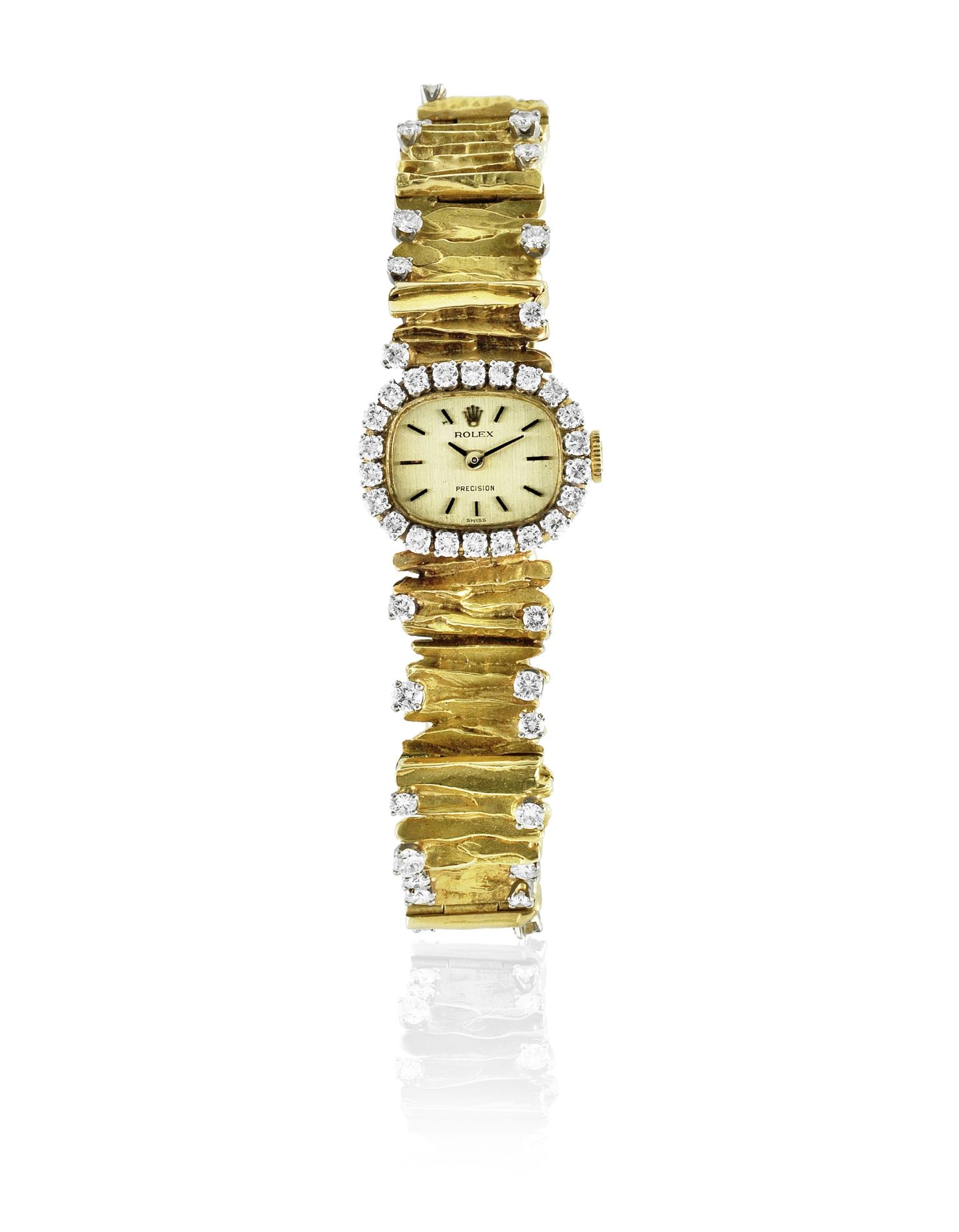 Rolex. A lady's 18K gold and diamond set manual wind bracelet watch Precision, Ref: 3060, Circa ...