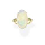 Opal, green sapphire and diamond ring