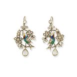 Enamel and diamond pendent earrings