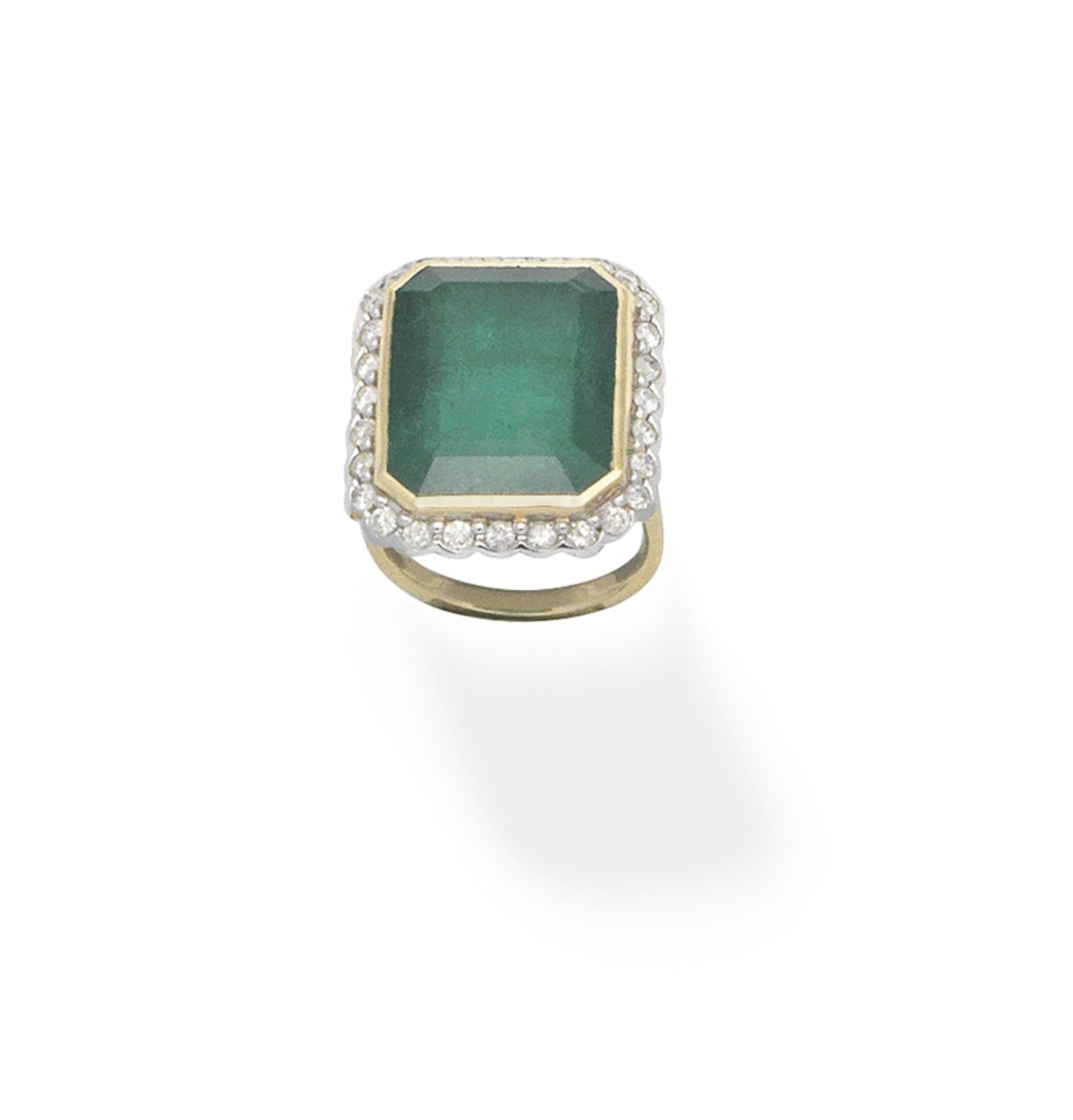 Emerald and diamond cluster ring