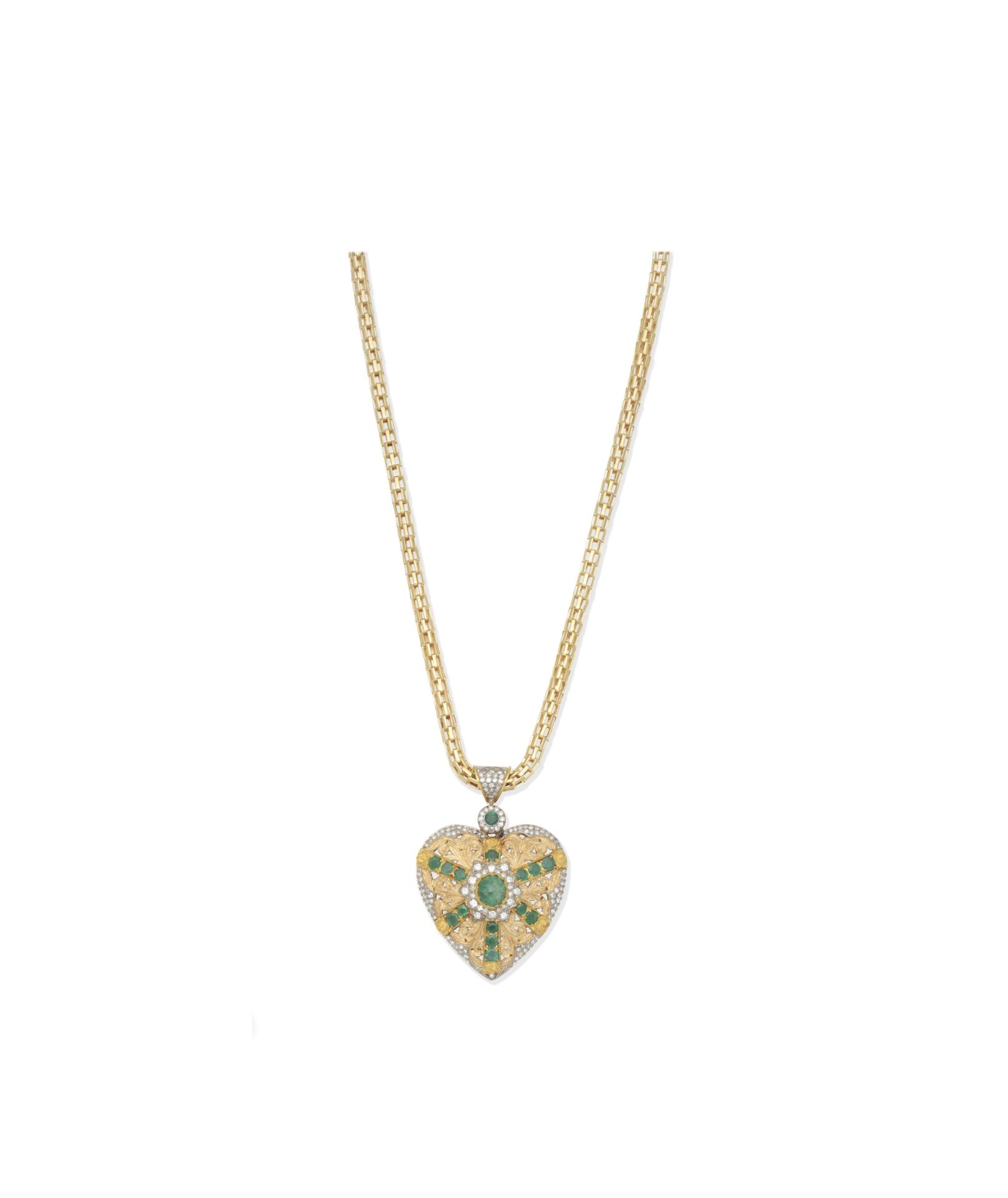 Emerald and diamond pendant and chain