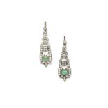 Emerald and diamond pendent earrings