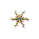 Emerald and diamond star brooch, circa 1950