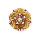 Ruby and diamond brooch,