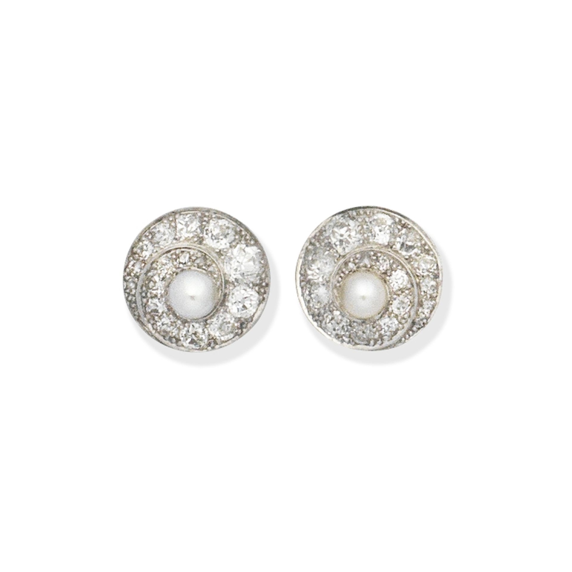 Cultured pearl and diamond earclips