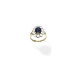 Sapphire and diamond cluster ring