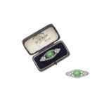Jade and diamond brooch,