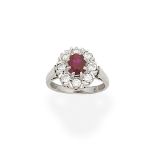 Ruby and diamond cluster ring