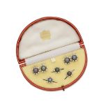 CARTIER: Cultured pearl and diamond dress set, (4)