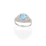 Aquamarine and diamond ring